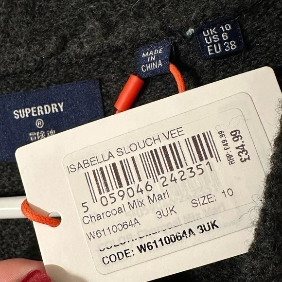 ‼️NWT‼️ Superdry Isabella Slouch SOFT V Neck Knit Sweater US 6 Dark Gray Warm - Picture 4 of 7